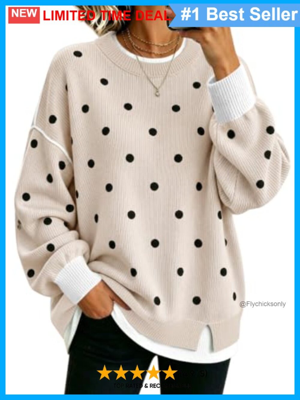 Women's Oversized Striped Knit Pullover Sweater Long Sleeve Crewneck